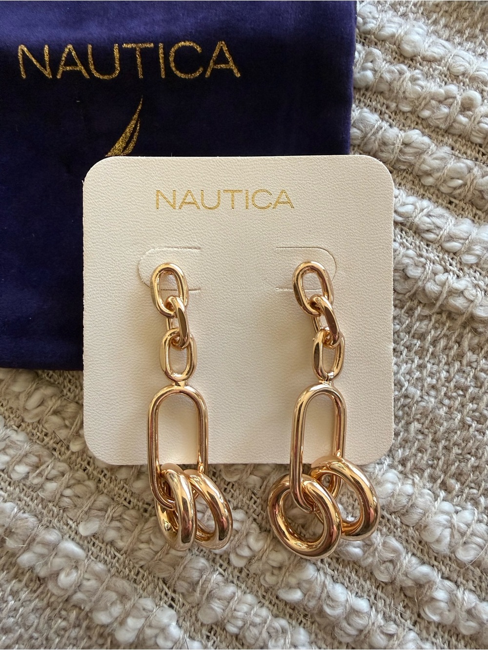Nautica Link Chain Dangle Earrings for Women 14K Yellow Gold Plated Alloy
